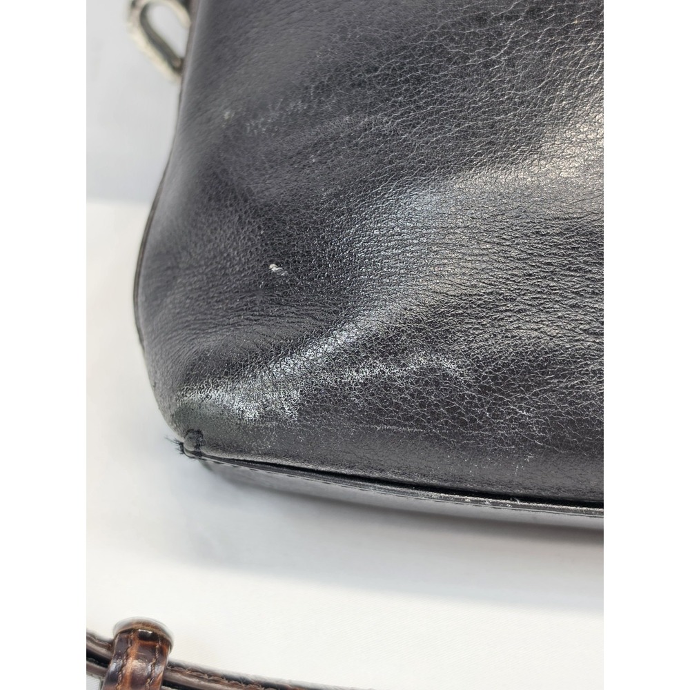 BRIGHTON Shoulder Bag Black Brown Leather Croc Embossed 12x9x3.75 Purse 3309 - Picture 6 of 15